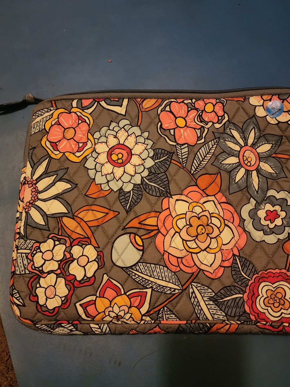 Vera Bradley Floral Quilted Zip Pouch - Taupe with Orange & Pink Flowers Laptop